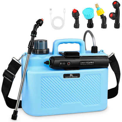 Battery Powered Sprayer 2 Gallon - Pump Sprayer Electric Garden Spray Weed Sprayer with 4 Nozzles Retractable Wand Adjustable Strap for Lawn and Yard Plant Care