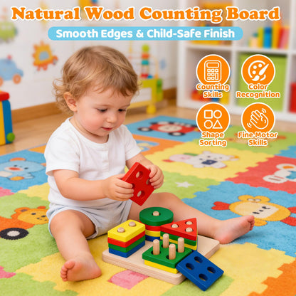 VuvuVoda Montessori Baby Toys for Toddlers 1-3, 7-in-1 Educational Activity Toy Set with Soft Cloth Book, Stacking Blocks & Learning Toys, Birthday Gifts for Boys Girls