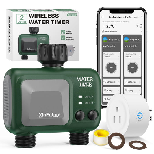 Smart Sprinkler Timer 2 Zone with Gateway, WiFi Water Timer with Rain Delay, Manual& Automatic Watering System for Garden Hose Faucet, App& Voice Control, Outdoor Hose for Yards Lawns