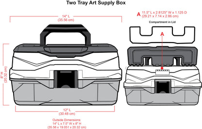 ArtBin 6892AG 2-Tray Art Supply Box, Portable Art & Craft Organizer with Lift-Up Trays, [1] Plastic Storage Case, Gray/Black