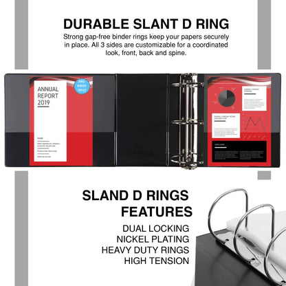 Performore - 2 Pack of 6 Inch 3 Ring Binder with Locking Angle D Rings, Professional Heavy Duty Large Storage Binder with Pockets, Fits 8.5 x 11 Inch Sheets, Non-Stick Clear View Cover, Customizable
