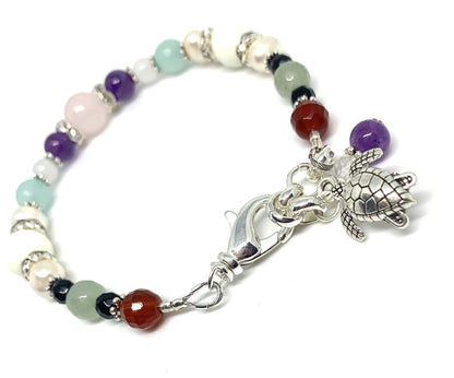 NONA Fertility & Pregnancy Support Bracelet – Genuine Gemstones (Rose Quartz, Amethyst, Moonstone, Black Onyx, Amazonite, Chrysoprase) – Crystal Healing Jewelry for Women