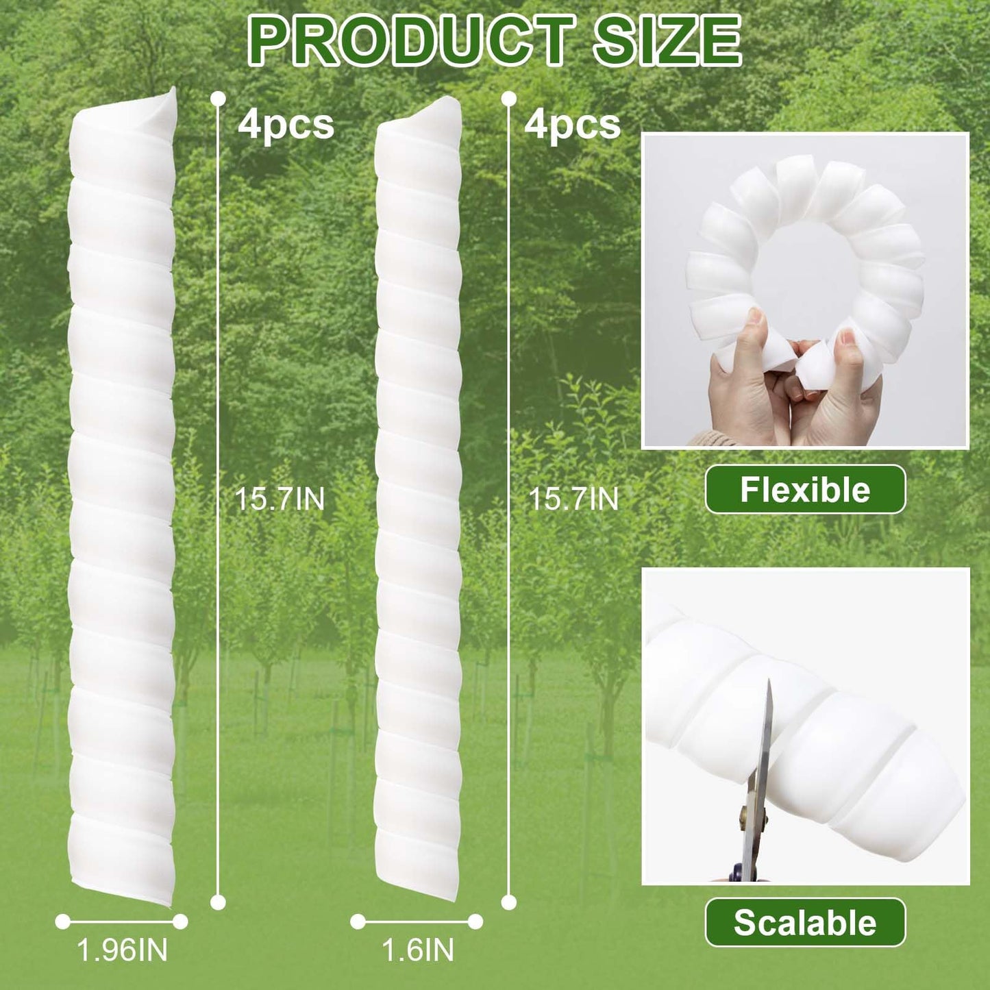 8 Pcs Tree Trunk Protector-2 Size Plastic Spiral Tree Guard Tree Trunk Protector Wrap Tree Bark Protector Tube Tree Wraps to Protect Bark Tree Saplings from Deer Cats Rodents Rabbit Mowers (White)