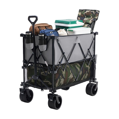 NEWBULIG Large Capacity Folding Double Decker Wagon with Brakes, 440lbs Wagons Carts Foldable Wagon Cart with Flexible Handle, All-Terrain Big Wheels for Grocery Sports Garden Camping