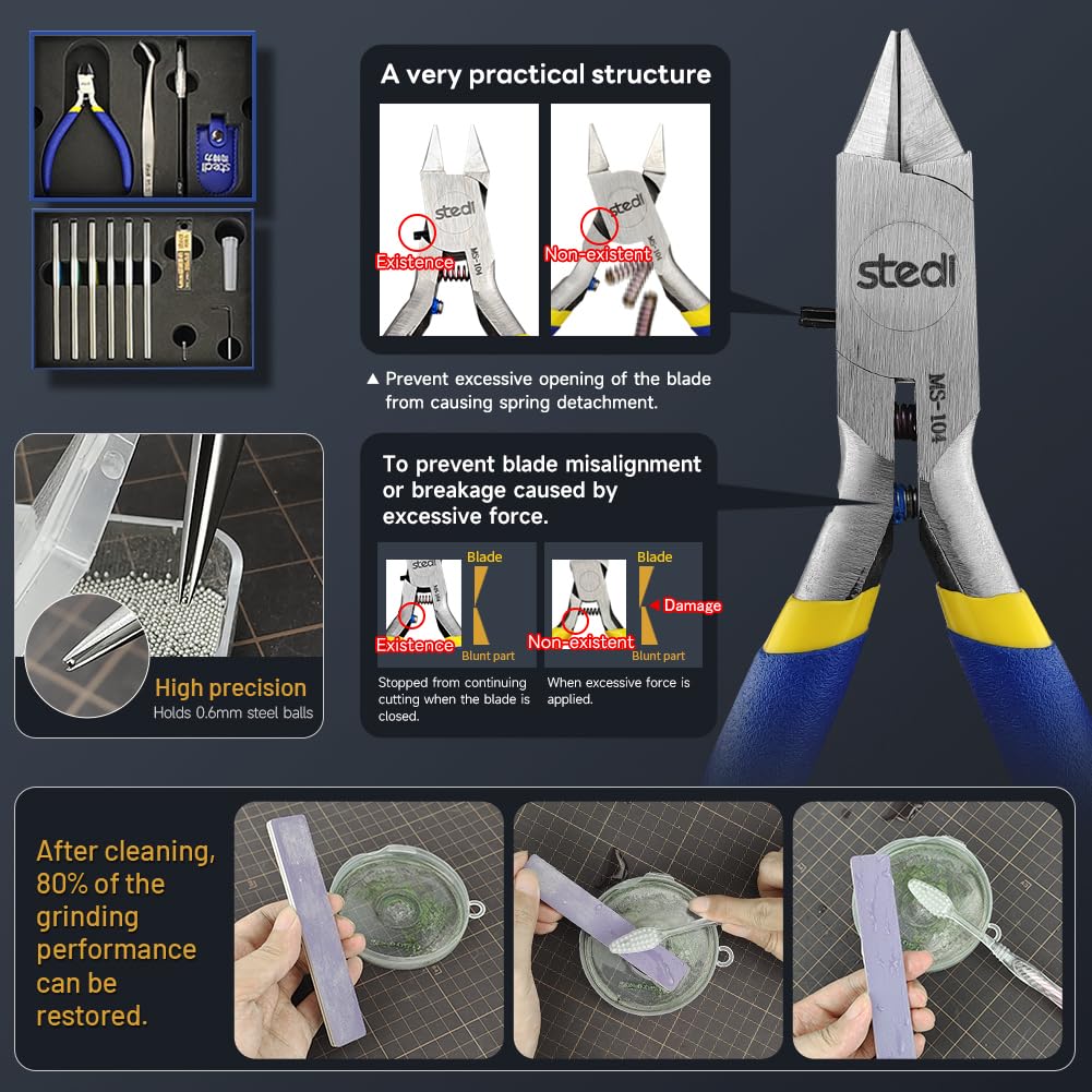stedi Model Tools Kit for Beginners 14 PCS, Modeler Professional Basic Tools Craft Set Hobby Making Tools for Gundam, Miniature Military Model, 3D Resin Parts
