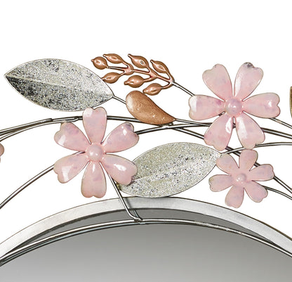 Touch of Class Wildflower Reflections Floral Round Wall Mirror Pink 33" Dia.x2 D