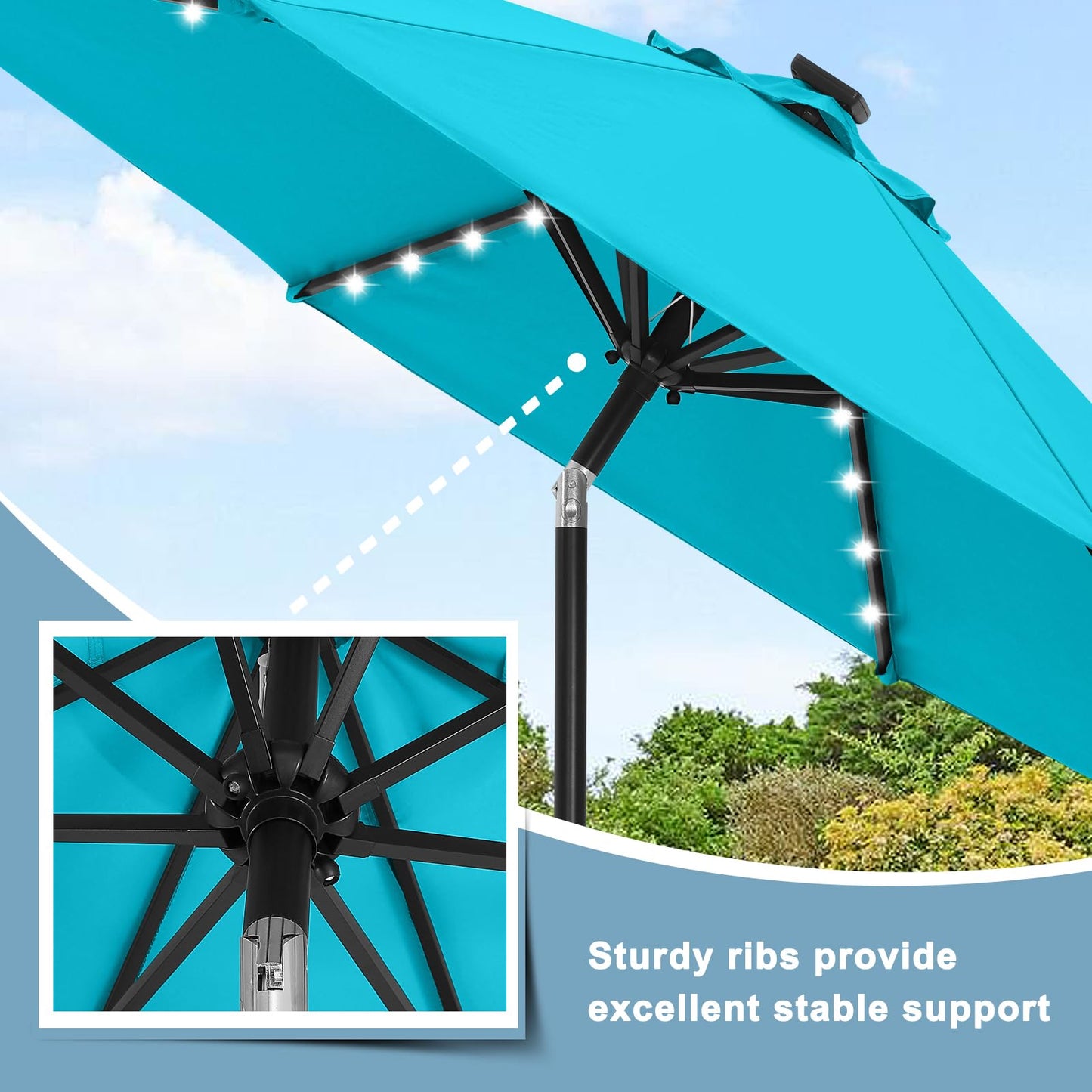 ABCCANOPY Durable Solar Led Patio Umbrellas with 32LED Lights 10FT (Turquoise)