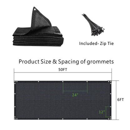 6' x 50' Black Privacy Screen Fence Heavy Duty Fencing Mesh Shade Net Cover for Outdoor Panel Garden Backyard Porch Patio Balcony LSYY
