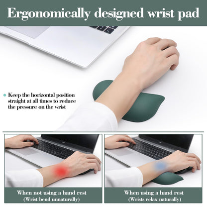 Wrist Rest for Keyboard and Mouse Pad, Ergonomic Memory Foam Keyboard Wrist Rest Set, Luxe Leather, Non-Slip Desk Accessories for Office and Home (Green)
