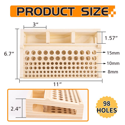 Leather Craft Tool Holder, 98 Holes Wooden Leatherworking Tool Rack Stand Organizer with 3 Slots, Tool Storage Rack Suitable for Storing Craft Supplies, Paintbrushes and Felt-tip Pens