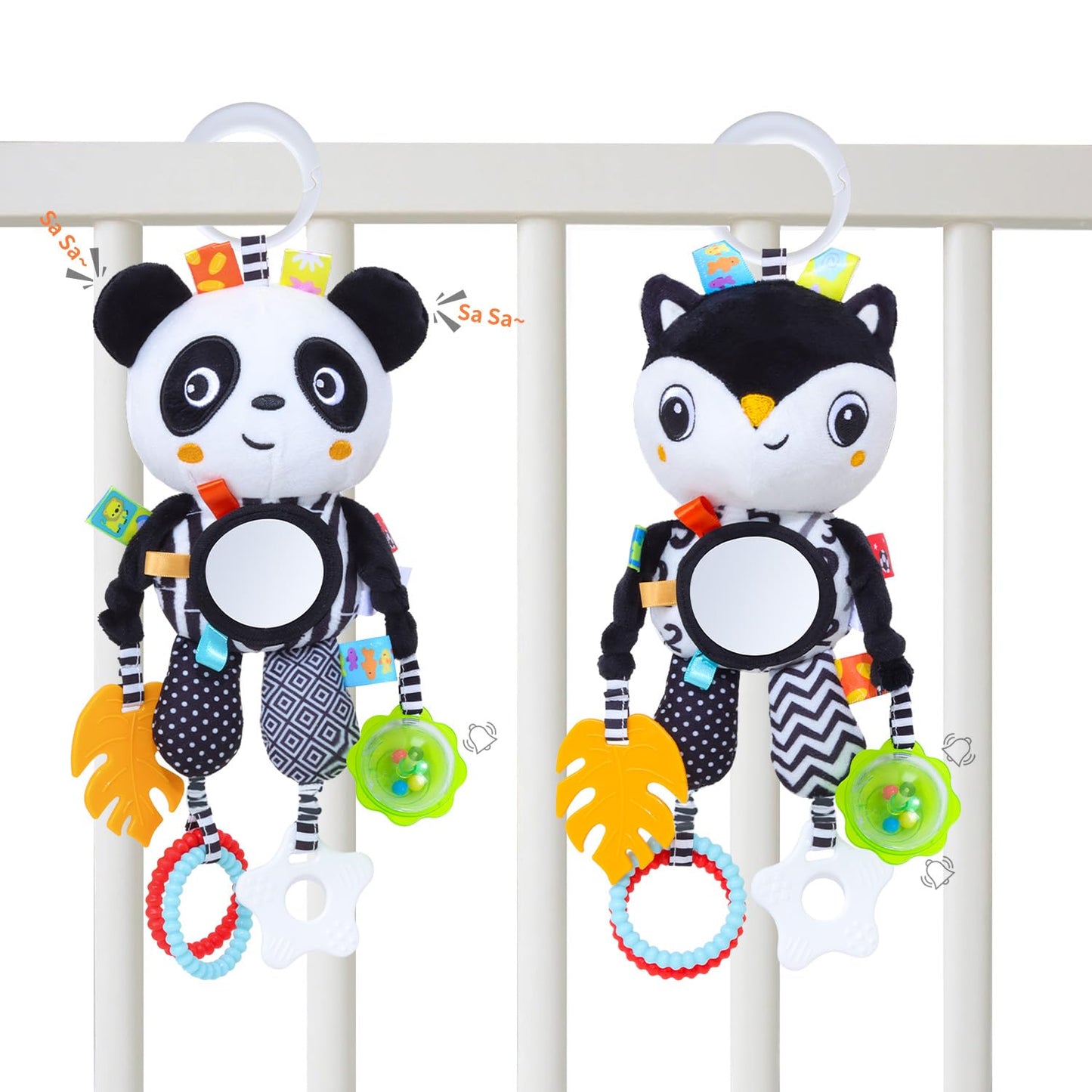 MokukuToys High Contrast Baby Toys,Black and White Hanging Toys,Animal Plush Hanging Toy,Car Seat Stroller Toys Gift for Newborn Boys and Girls 0 3 6 9 12 Months