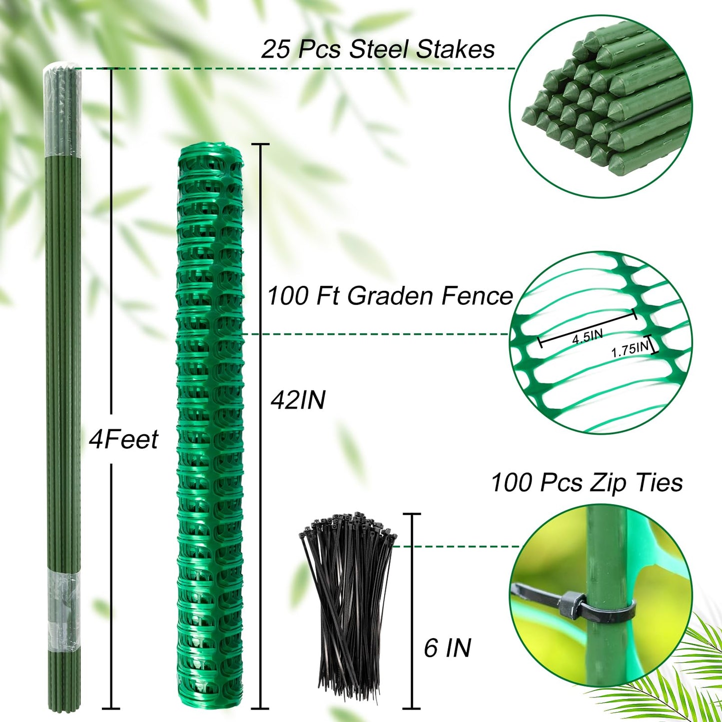 Plastic Fencing Temporary Fence,Snow Fence 4x100 with Stakes,Garden Fencings Plastic with Poles,Reusable Safety Fences,Construction Fences,Garden Fencings Roll for Pool,Lawn,Deer