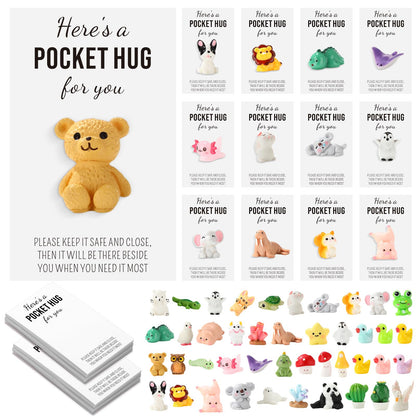 Wonderjune 40 Sets Pocket Hug Bulk Gift Mini Resin Animals Small Teacher Thank You Gifts Inspirational Pocket Hug Card Emotional Appreciation for Teacher Coworker Employee Team Staff Friend (Lovely)