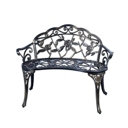 YKSY&YKSY Patio Garden Bench Metal Park Bench Cast Aluminum Outdoor Furniture with Floral Rose for Patio,Park,Lawn,Yard (Copper)