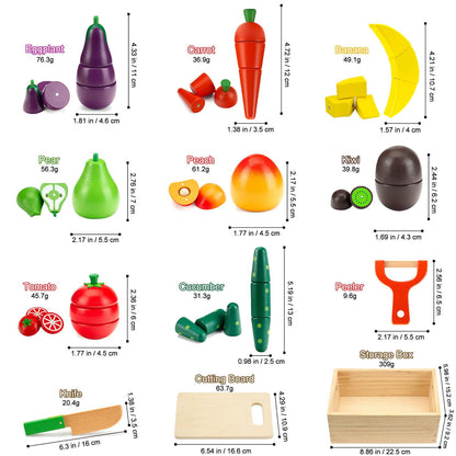 GOPLACS Wooden Play Food Sets for Kids Kitchen - Cutting Fruits and Veggies Toddler Toys Pretend Food Play Kitchen Accessories Montessori Educational Toys Gifts for Kids Boys Girls 3+