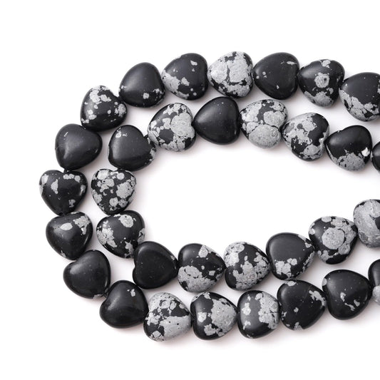 Natural Heart Shaped Snowflake Stone Beads 10mm Loose Crystal Healing Beads for DIY Necklace Bracelet Making Gemstone Craft Supplies