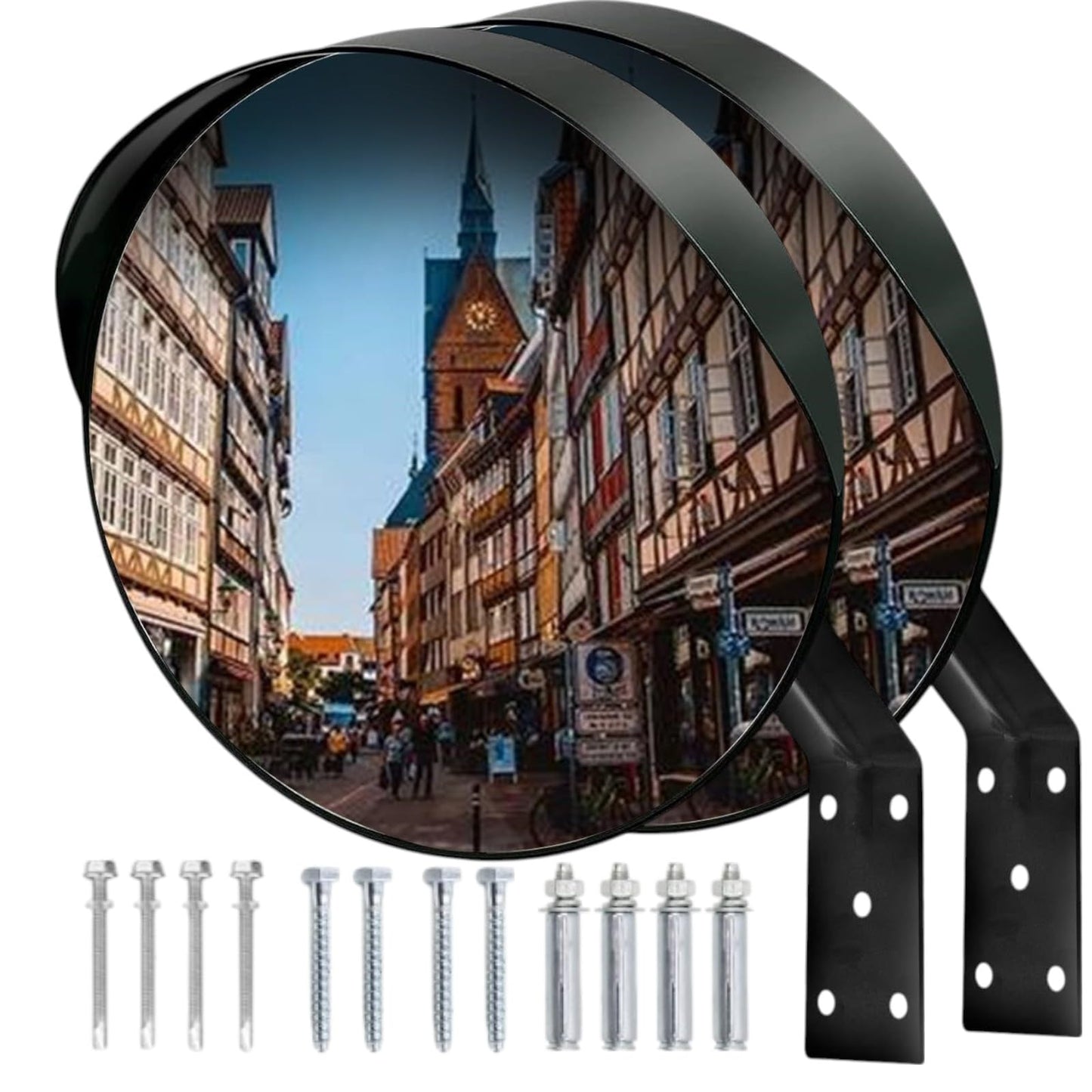 CNQLIS 12 Inch Convex Mirror Outdoor with Adjustable Wall Fixing Bracket,Blindspot Traffic Mirror for Driveway Garage Park Outdoor Wide Angle View Mirrors