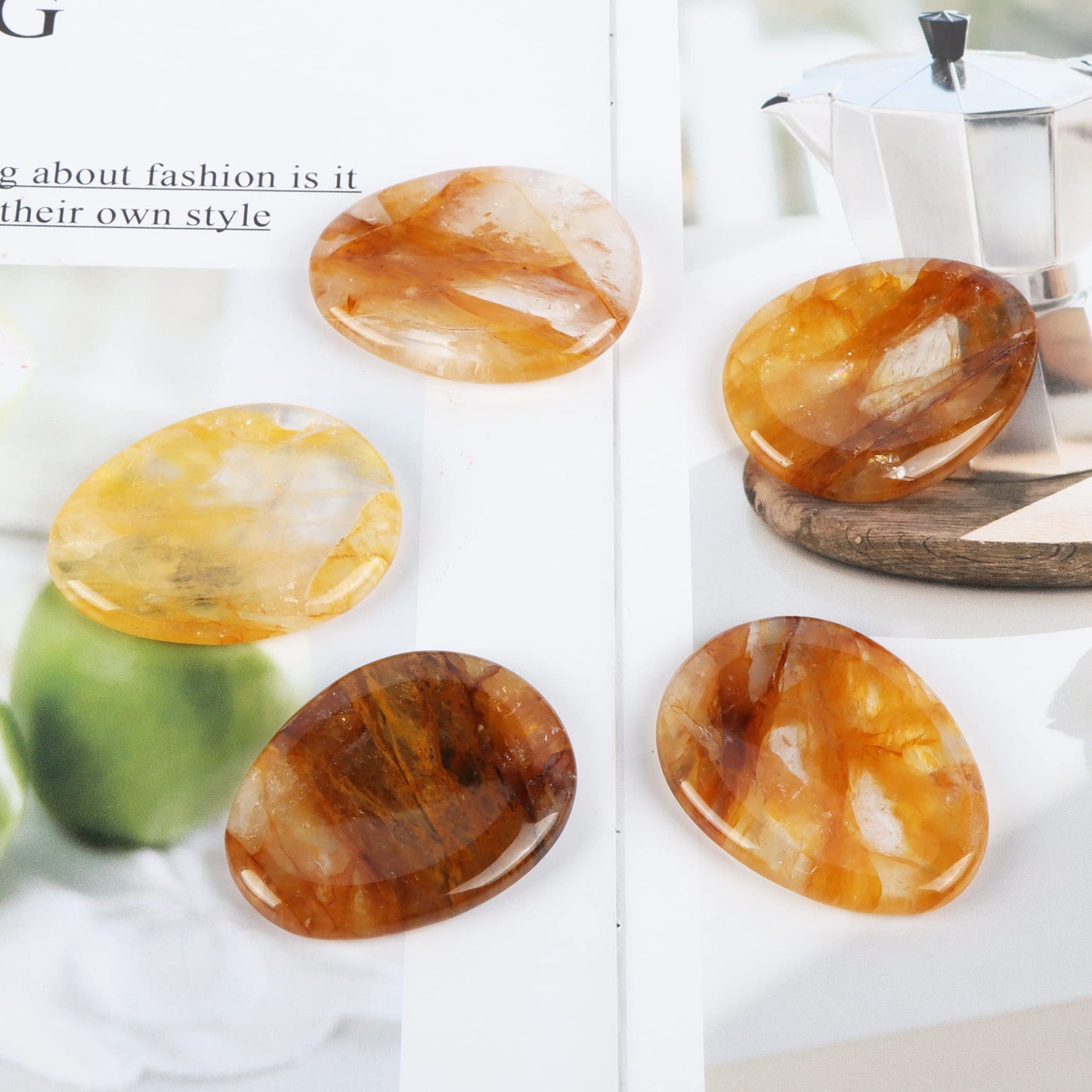 Artistone Citrine Crystal Thumb Worry Stone Hand Carved Healing Crystal Pocket Stone for Meditation Reiki, Water Drop Shaped (Pack of 2 Pieces)