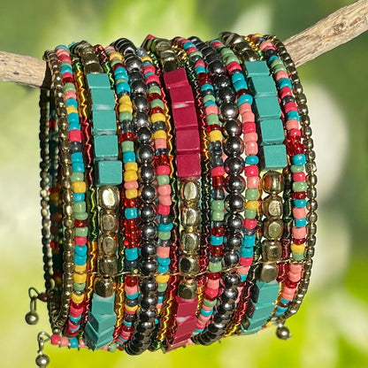 SPUNKYsoul Presents Zura Cuff Bracelet for Women Collection - Adjustable, Stylish Boho Inspired Beaded Bracelets, Trendy Stackable Bead, Ideal for Everyday Wear & Special Occasions (Teal, Red, Cube)