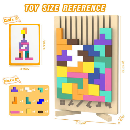 Wooden Block Puzzle Montessori Toy，Colorful Stacking Game Educational Puzzle Jigsaw Puzzles for Toddlers and Kids, Brain Teaser Wooden Toy Gift for 3 4 5 Year Old Boys and Girls