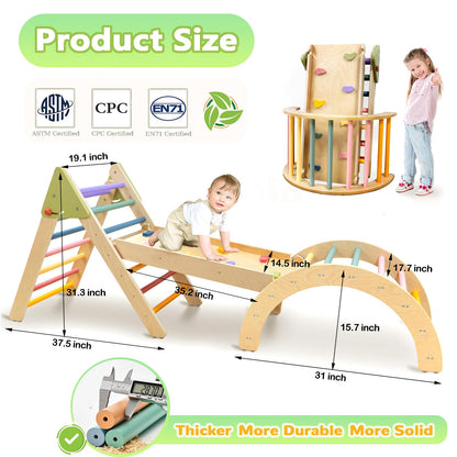 aiwo 7-in-1 Pikler Triangle Set Toddler Climbing Toys Indoor, Montessori Baby Climbing Gym, Climbing Set for Toddlers 1-3 Jungle Gym-Extra Thick