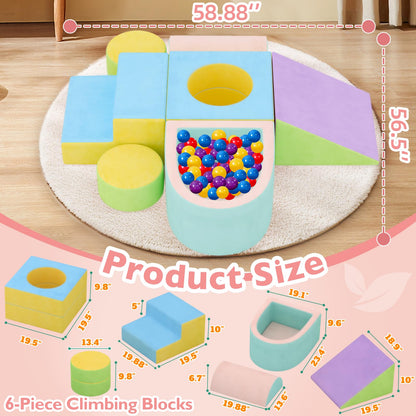 JUOIFIP Toddler Climbing Toys Indoor, 6-Piece Baby Foam Climbing Blocks with Ball Pit, Colourful Soft Play Set for Toddlers 1-3 Years Old, Kids' Indoor Climbers & Play Structures (Balls not Included)