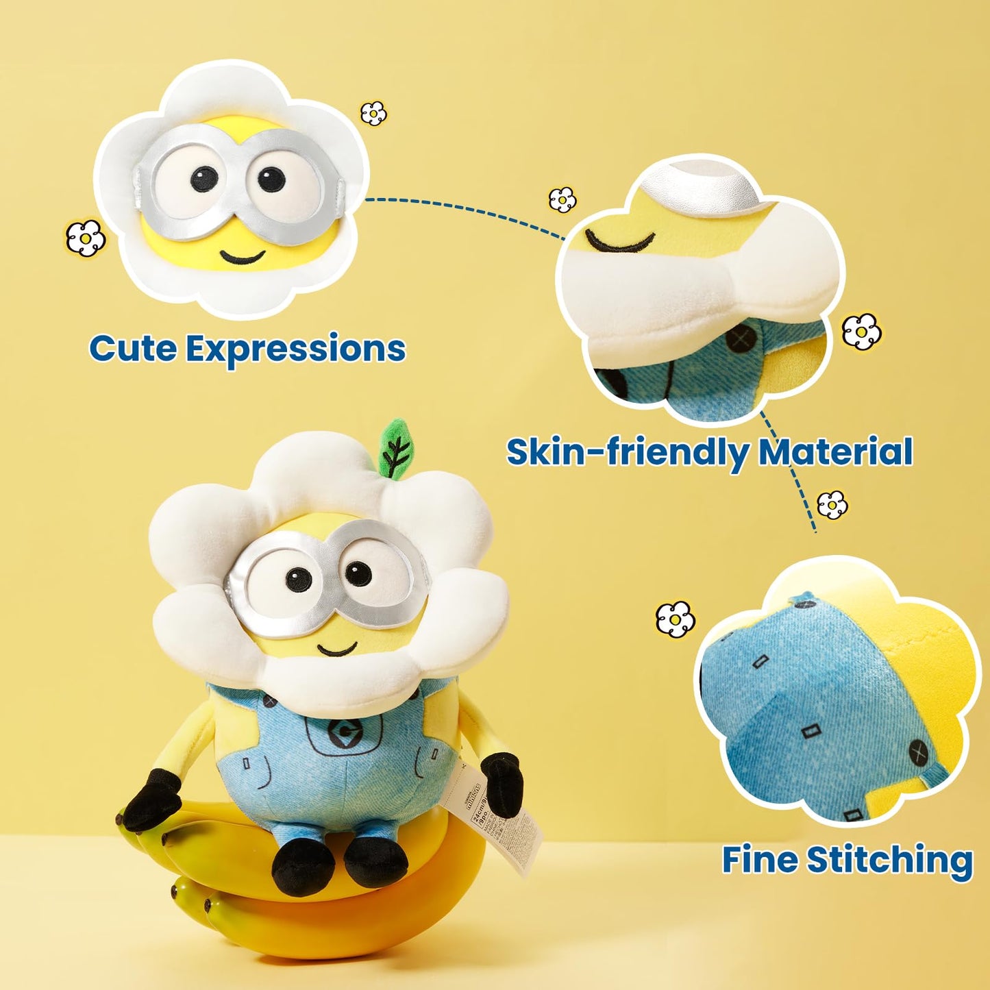 MINISO 9" Daisy Minions Stuffed Animals Plush Toys, Cute Sleeping Bedding Stuffed Animals Kawaii Plushies Pillow for Kids Toddler Toys Boys Girls
