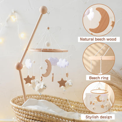 Baby Mobile for Crib, Montessori Baby Crib Mobile for Boys Girls for Bassinet, Nursery Decor for Infant Bedroom Hanging, Baby Mobile Soothe Toys -Gender Neutral Baby Gift (Beige)