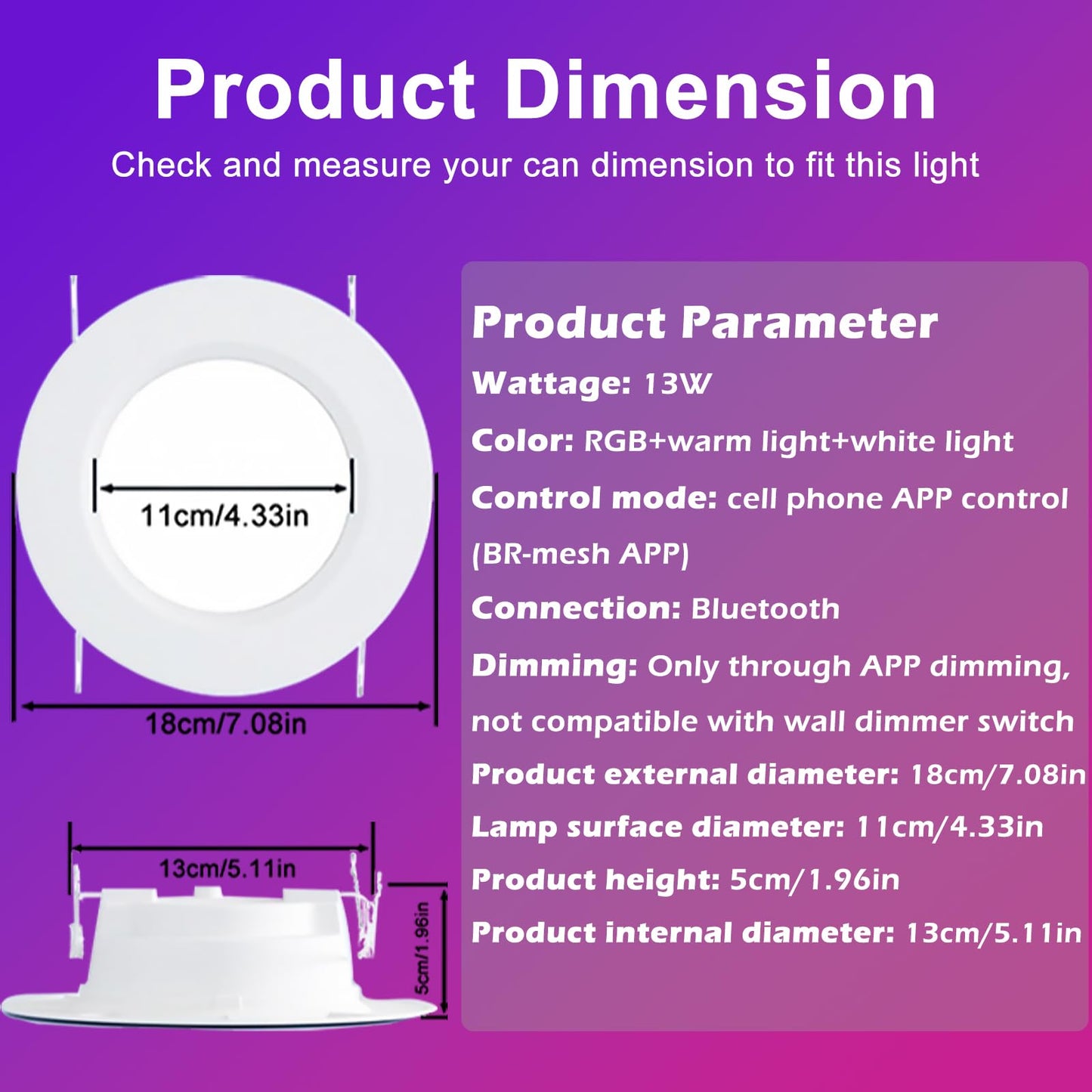 HYDONG Smart Recessed Lighting 5/6 inch,Color Changing Can Lights 4 Packs,13W 1050LM Retrofit led recessed Lighting,Bluetooth APP Control,Phone Assistant Voice Control,for Bedroom Kitchen Living Room