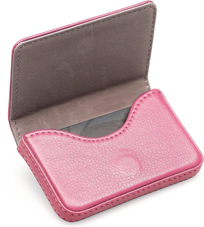 6 Pack Business Card Holder, Business Card Case PU Leather Multi Card Case, Business Card Holder Wallet Credit Card ID Case with Magnetic Shut - Pink