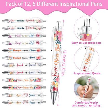 Wxiben Christian Inspirational Gifts Bulk - 24PCS Bible Verse Pens Scripture Notebooks Floral Motivational Ballpoint Pens Set Positive Religious Easter Gift for Women Men Church Sunday School Teacher