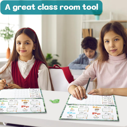 gisgfim Grooved Cursive Handwriting Workbook Magic Reusable Grooved Cursive Handwriting Practice Guided Tracing with Disappearing Ink Pens for Beginners Kids Learning Activities Supplies (Letters)