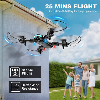 Drone with 1080P Camera, Foldable Drone for Beginners with Light, Upgrade Altitude Hold, Gesture Selfie, Waypoint Fly, 3D Flip, 3 Speed Mode, Circle Fly, One Key Start