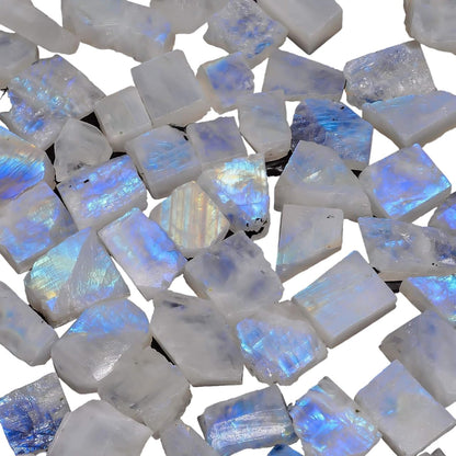 GEMKORA (100 carats) Natural Blue Flash Raw Moonstone Crystal Rough Gemstone Crystals, Rock, Jewelry Making Supplies, Chakra Healing, Meditation, Art-DIY Stone, 6 to 8pcs