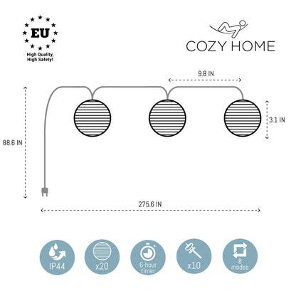 Cobus CozyHome Lantern String Lights Outdoor - 20 Lantern LEDs & 23 ft with 8 Modes | Warm White Outdoor Lampion String Lights Electric Lighting 23 ft