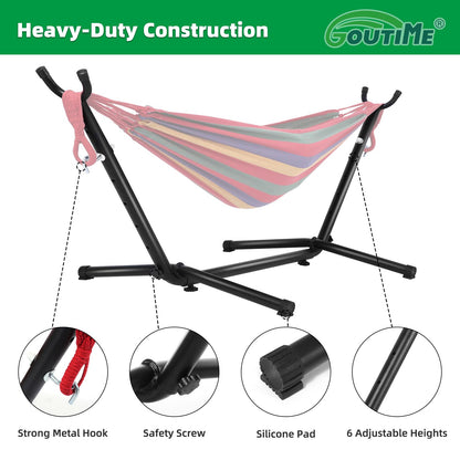 Goutime Children's Hammock with Stand, 220 lb Capacity, with Portable Carrying Bag, Kids Hammocks for Indoor, Outdoor, Patio, Deck, Yard, Beach (Red Stripe, Child Size)