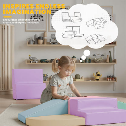 Hoohtoot Foam Climbing Blocks for Toddlers: 6-Piece Soft PU Leather Set - Indoor Climbing and Crawling Toys - Baby Play Gym - Kids Learning Play Structure for Preschool