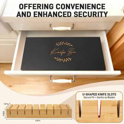 Upgraded Lockable Large Bamboo Knife Storage Box with Magnetic Removable Knife Blocks for Easy, Quick and Safe Culinary Tools Storage, Keyless Kitchen Combination Lock Box, Great Kitchen Gifts