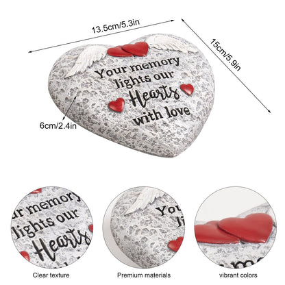 pechpell Memorial Garden Stones, Heart Shaped Resin Angel Wings Garden Stones In Memory of Loved Ones Remembrance Plaque, Bereavement Gift Outdoor Pet Cat Dog Funeral Grave Marker Cemetery Patio Decor