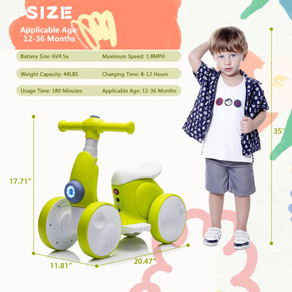 6V Electric Baby Balance Bike for 1 Year Old Boys Girls Ride on Toys 12-36 Months Toddler Balance Bike, 4 Wheels Kids First Bike with Remote Control First Birthday Gifts- Cyan