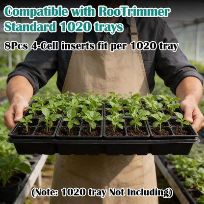 RooTrimmer 40 Pack Reusable 4-Cell Seed Starter Tray for Seedlings, Deep Large Cell Plant Starter Trays with Drainage Holes for Seed Germination, Easy Transplant, Fits Standard 1020 Flats, Black