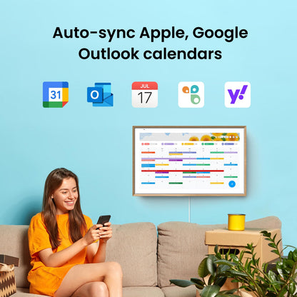 Apolosign 15.6-inch Digital Calendar : Dual Mode Smart Wall Planner, No Subscription, Install Apps, Sync Calendars, Electronic Touchscreen Interactive Display for Family Schedules, Chore Chart - with Stand (Teak)