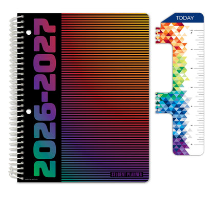 Global Datebooks 2026-2027 Middle & High School Student Planner 7" x 9" - Dated Weekly & Monthly Academic Planner w/Ruler/Bookmark & Stickers, Ideal for Homework, Matrix Style, Spectrum