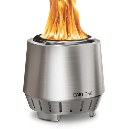 East Oak Fuoco Smokeless Fire Pit 7'' for Patio and Outdoor, 3-in-1 Ash Pan | Portable Wood & Pellet Firepit | Stainless Steel 120% More Efficient Burn | Backyard, Easy Ignition & Compact Design