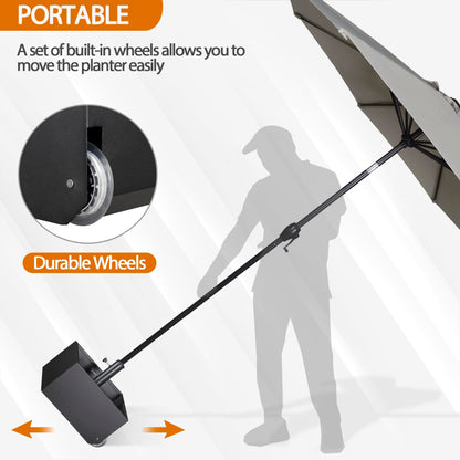 DorBuphan Patio Umbrella Base with Wheels, Heavy Duty Umbrella Base Stand with Fillable Planter, 150LBS Capacity Umbrella Stand for Outdoor, Patios, Gardens