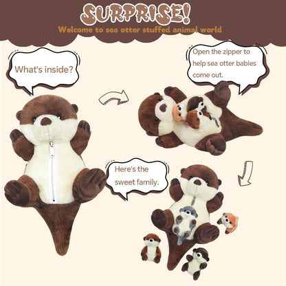 XYHQYB 5 PCS Sea Otter Stuffed Animals, Large Mommy Otter Plush with 4 Babies Stuffed Otters Inside, Soft Cuddly Otter Plushies Pillow Toy Gift for Kids Easter Birthday Christmas Ocean Party