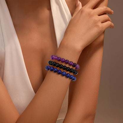 Vinswet Healing Crystal Bracelets for Women Men 8mm Amethyst Lapis Lazuli Black Obsidian Natural Stone Beaded Stretch Bracelet Handmade Gemstone Stress Relief Reiki Spiritual Jewelry Gifts