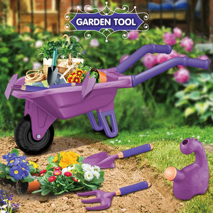 Losbenco 15 PCS Kids Gardening Tool Set for Girls Boys, Toddler Gardening Tools Set with Wheelbarrow, Flower Pot, Storage Bag, Rake, Fork, Shovel, Apron, Outdoor Garden Tool Play Set for Kids