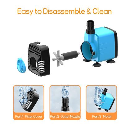 POPOSOAP 160GPH Submersible Water Pump, 5.5ft High Lift Aquarium Water Pump 12W AC 110V, Ultra Quiet Fountain Pump for Fish Tanks Pond Pump Waterfalls Fountains Aquarium