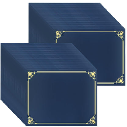 50 Pcs Certificate Holders Bulk, Navy Blue Diploma Covers Gold Foil Border, Document Covers for Letter Size 8.5x11 Award Certificates, Cardstock, Document Papers, Graduation